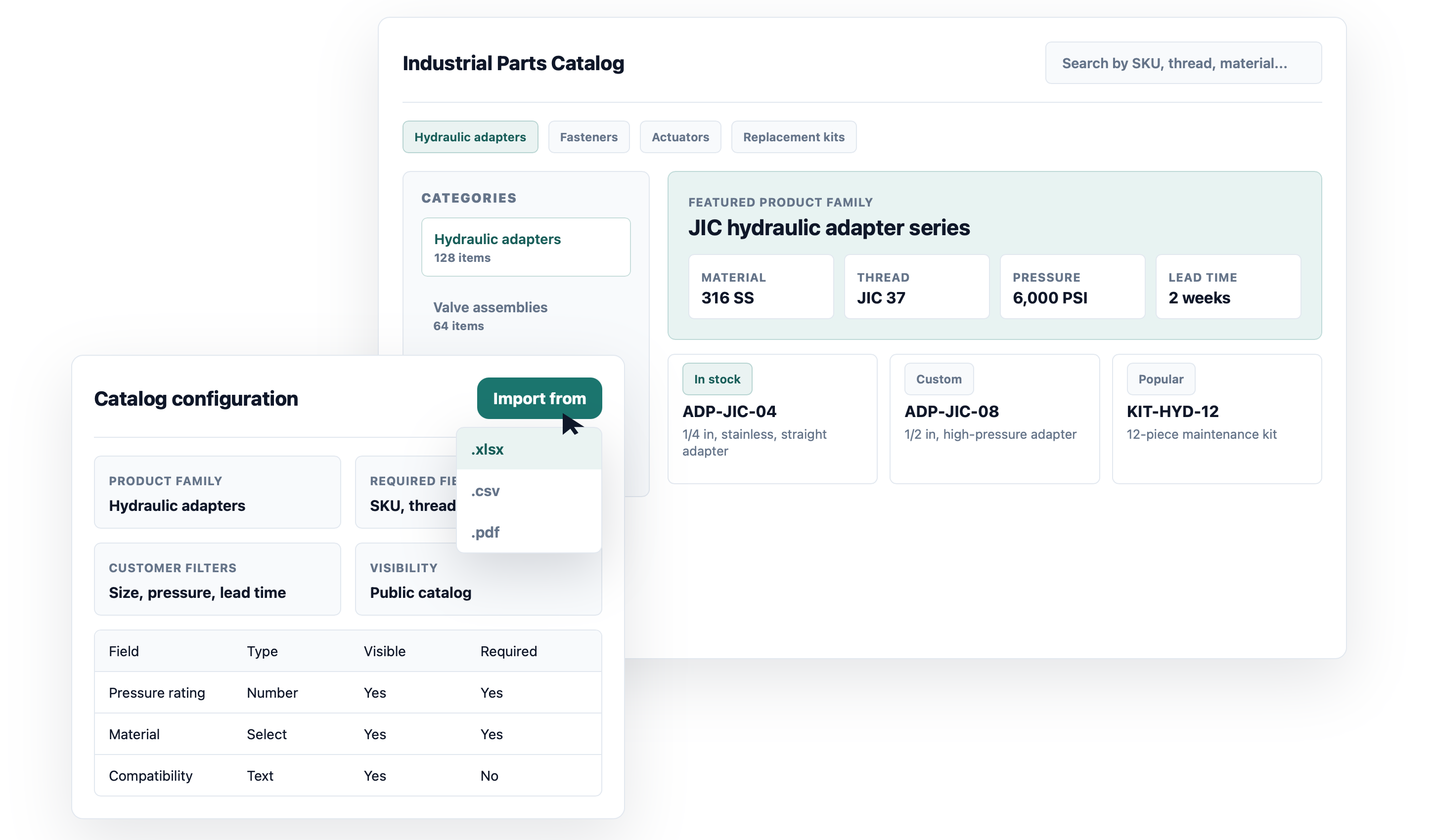 Product catalog and catalog configuration interface example